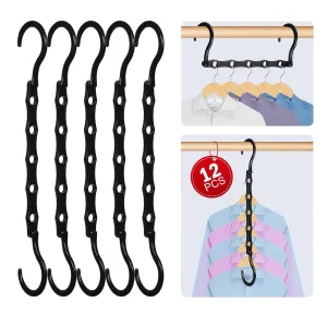 12 Pack Magic Hangers Space Saving Hangers For Clothes - 5 Holes Plastic Closet