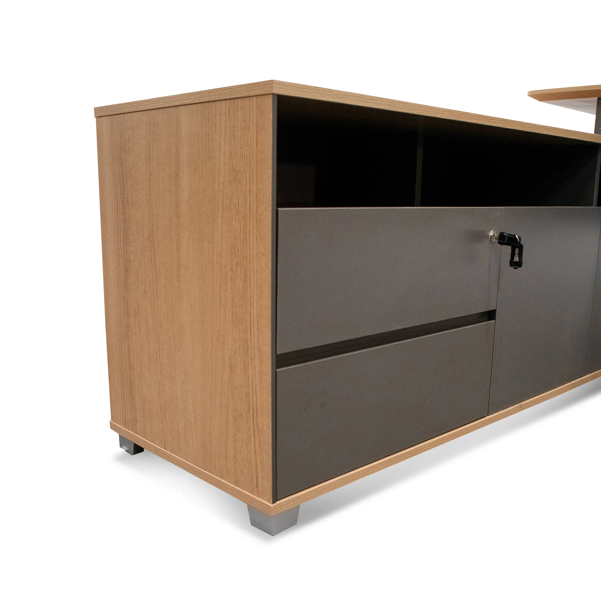 2.2m Left Return Grey Office Desk - Natural Top