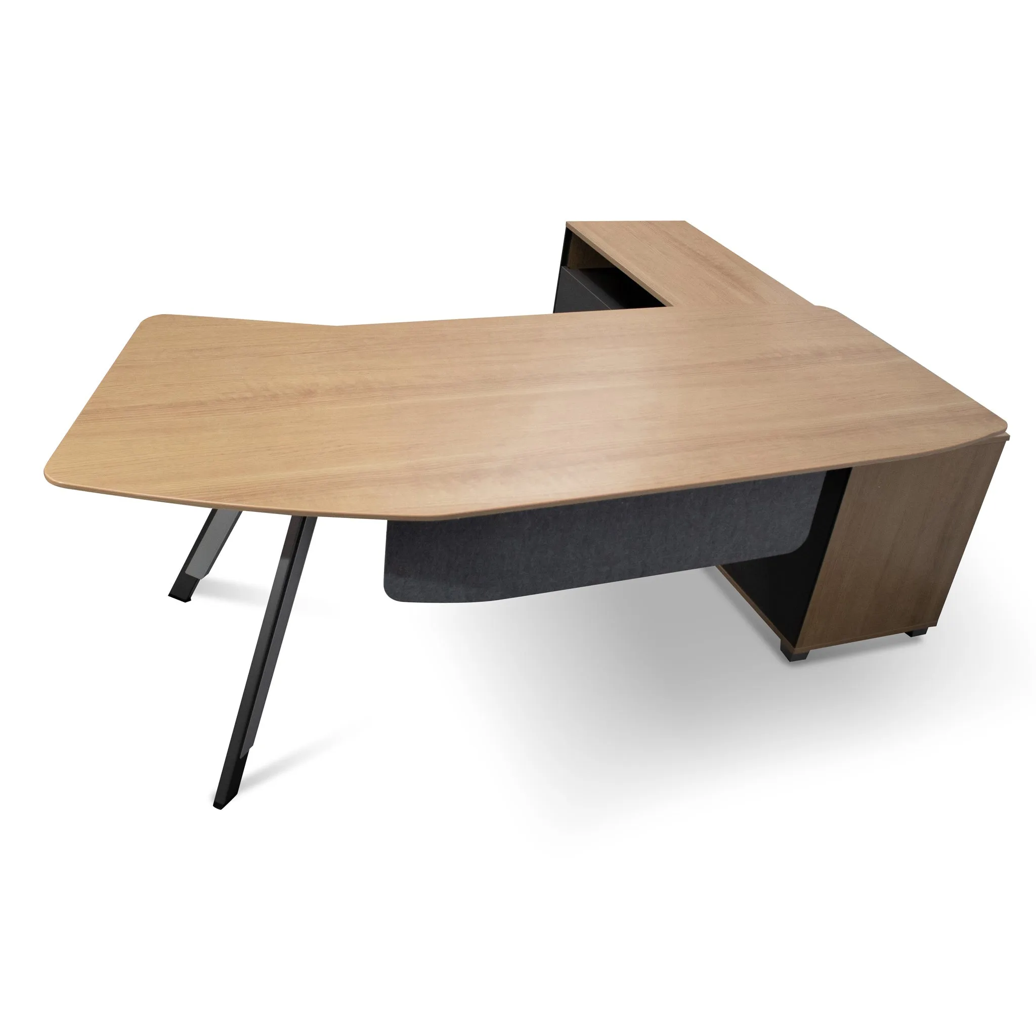 2.2m Left Return Grey Office Desk - Natural Top