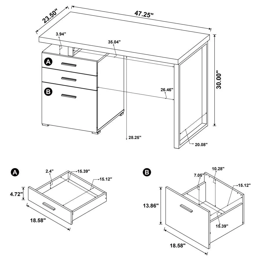 3-drawer Brennan Office Desk Weathered Grey