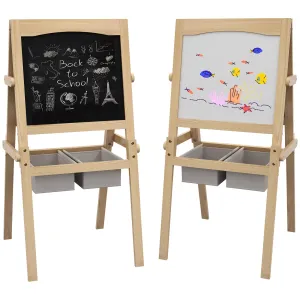 3 in 1 Kids Easel with Paper Roll, Storage Baskets - Natural