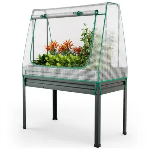 3-in-1 Raised Garden Bed with Greenhouse Cover and Trellis-Grey