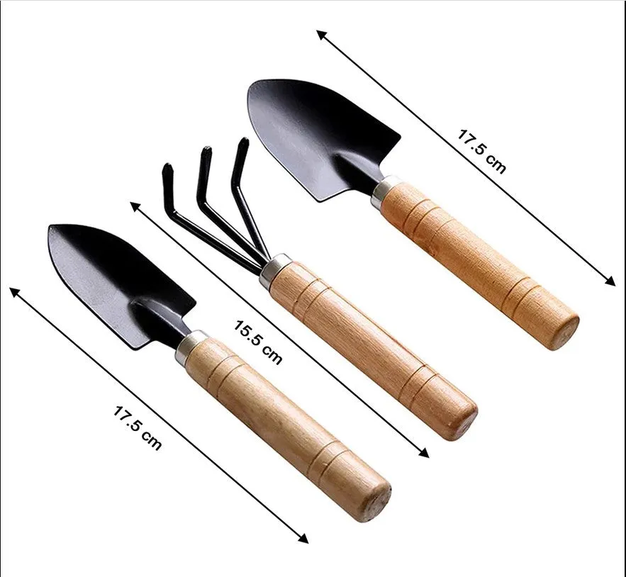 3Pcs Garden Tool Set With Wooden Handle - Small