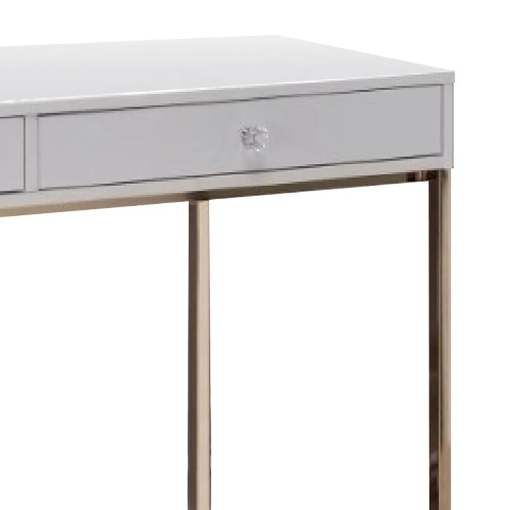 47 Inch Desk Console Table, 2 Drawers, Metal Frame, White, Gold By Casagear Home