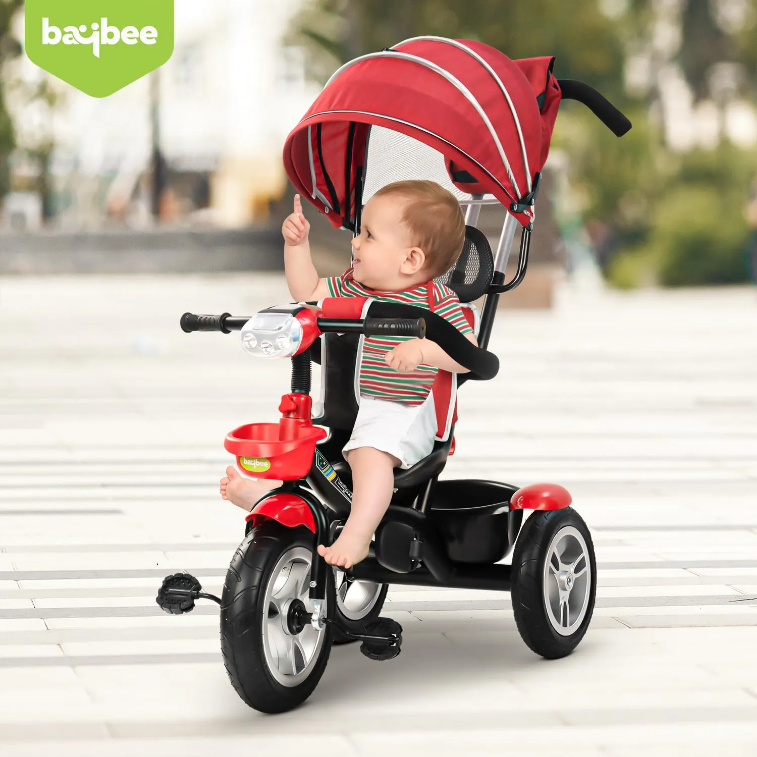 Baybee Klinto 2 in 1 Baby Tricycle for Kids, Plug N Play Kids Tricycle with Parental Control, Canopy, Rubber Wheels & Safety guardrail, Baby Kids Cycle Trikes, Baby Tricycle for 1.5 to 5 Year (Red)