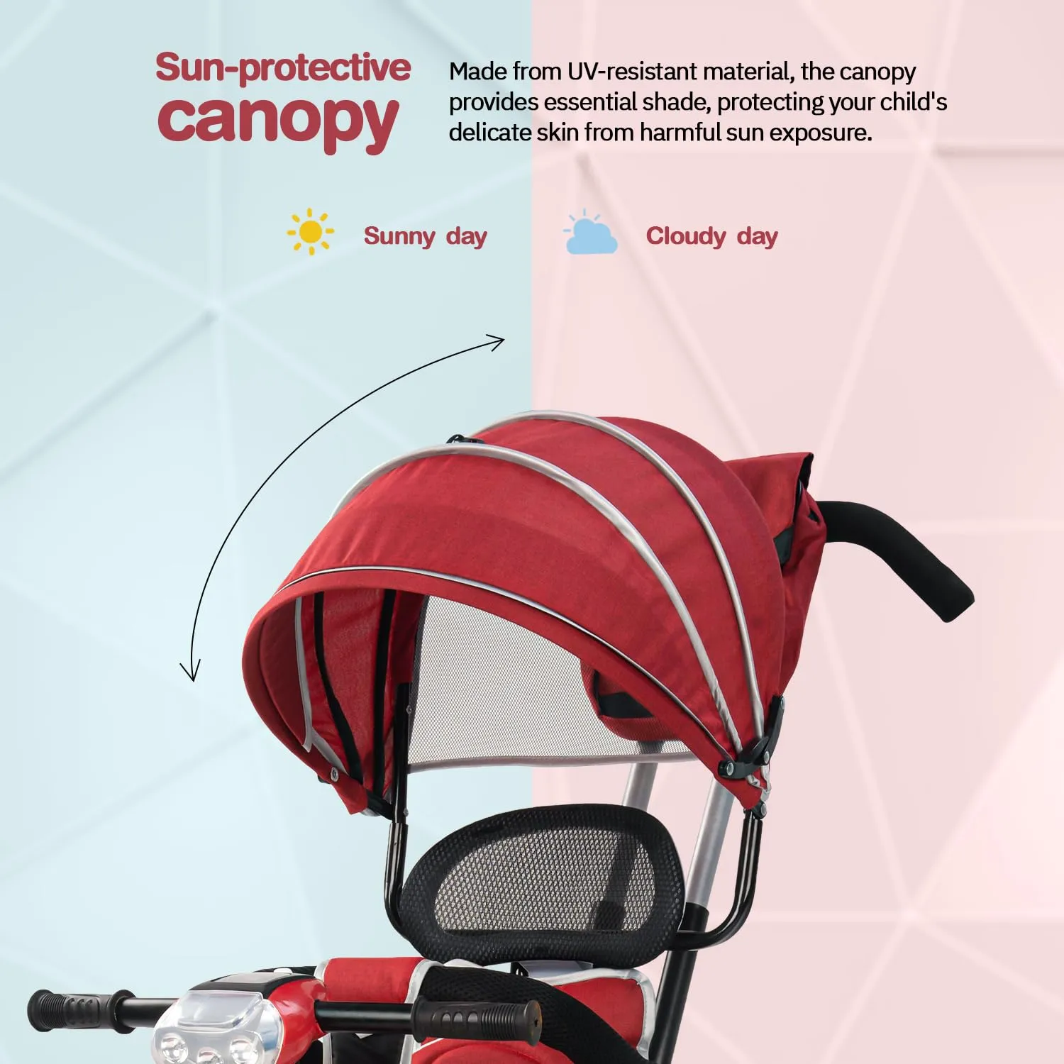 Baybee Klinto 2 in 1 Baby Tricycle for Kids, Plug N Play Kids Tricycle with Parental Control, Canopy, Rubber Wheels & Safety guardrail, Baby Kids Cycle Trikes, Baby Tricycle for 1.5 to 5 Year (Red)