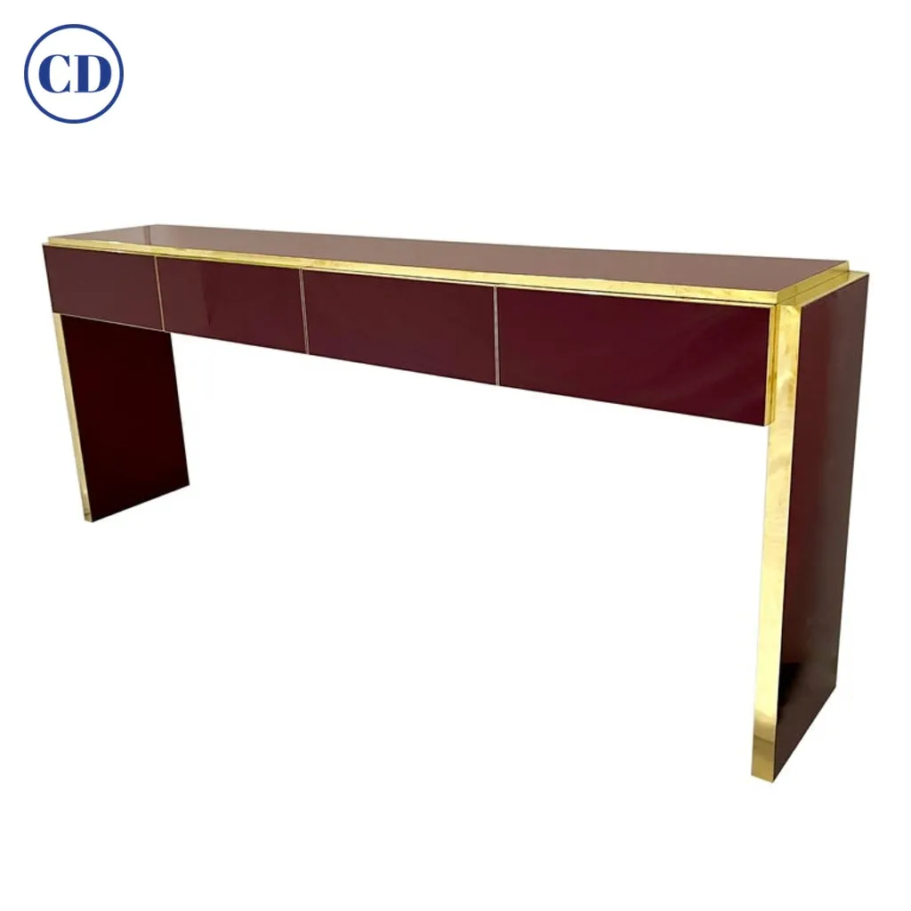 Bespoke Italian Long 4 Drawers Burgundy Wine & Brass Console Table/Sideboard