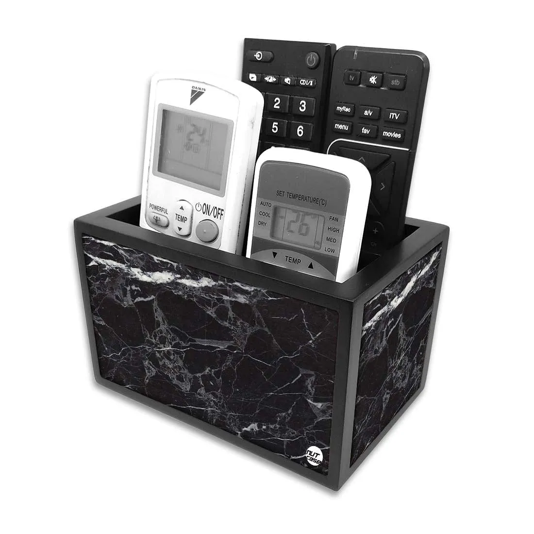 Black Remote Control Holder For TV / AC Remotes -  Marble Black