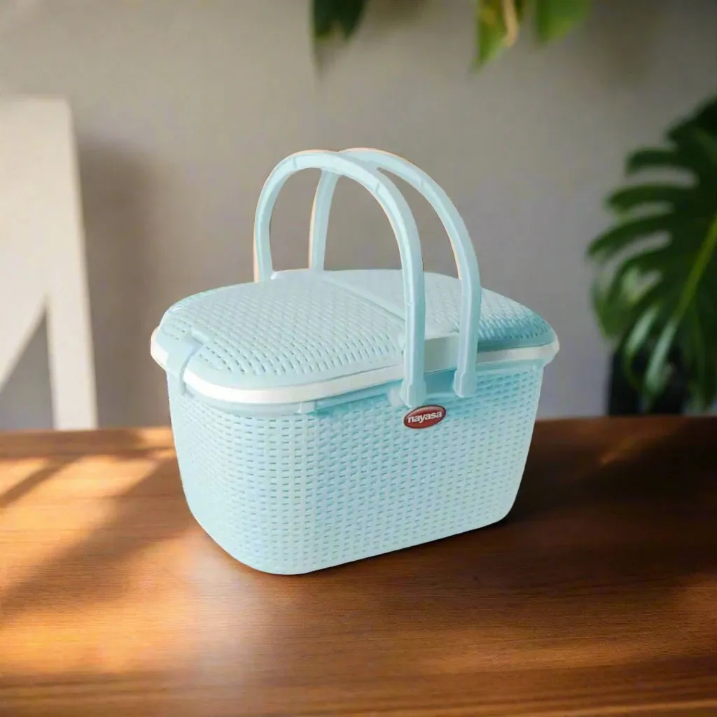 Blue Hamlock Multi Utility Basket With lid For Storage / Picnic / Shopping