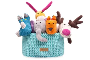 Bowl and Bone Aqua Mint Double Cotton Dog Toy Storage Basket