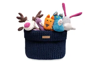 Bowl and Bone Navy Cotton Dog Toy Storage Basket