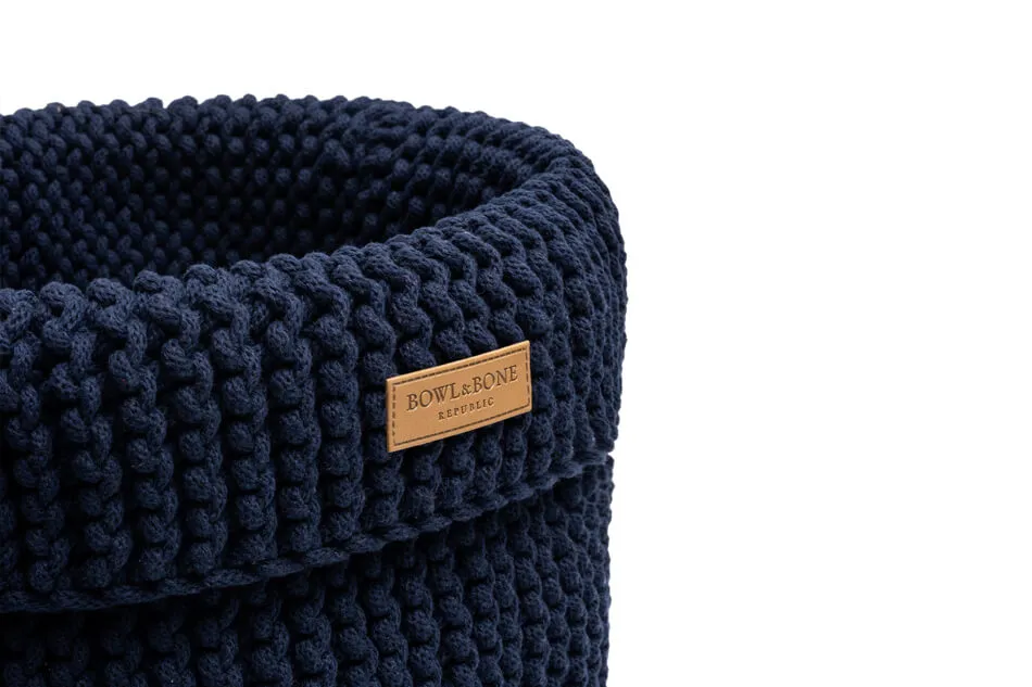 Bowl and Bone Navy Cotton Dog Toy Storage Basket