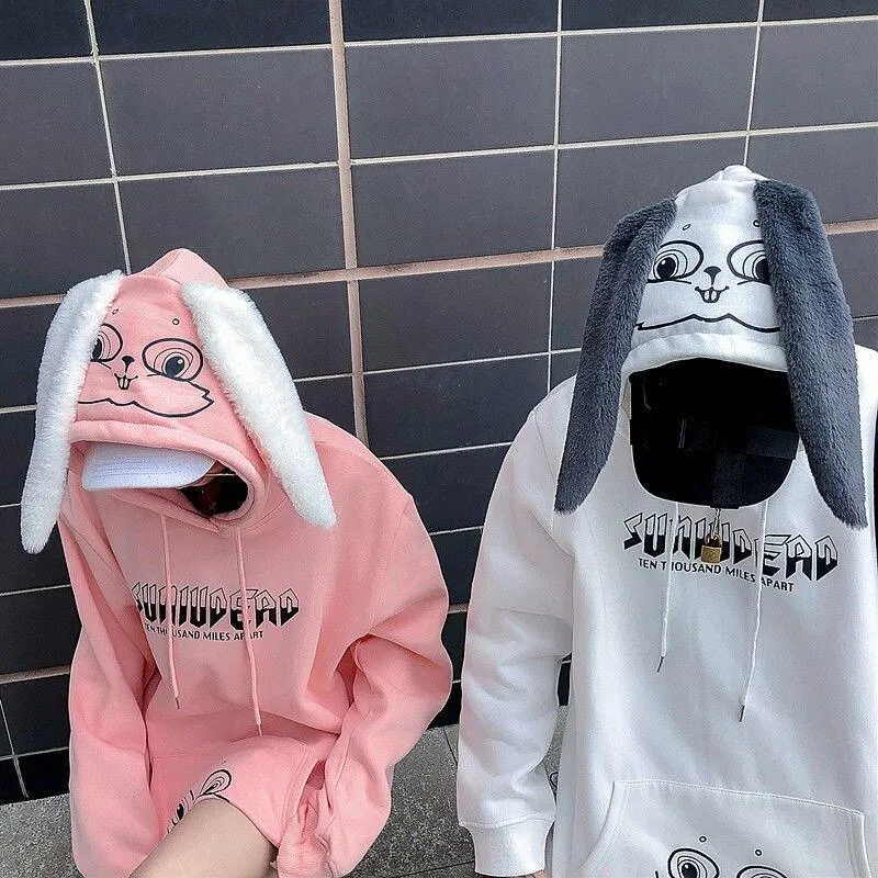 Bunny Rabbit Ears Unisex Hoodie Couples Women's Hoodie Top Casual Sweatshirts Fashion Funny Cute Cool Rock Goth Punk