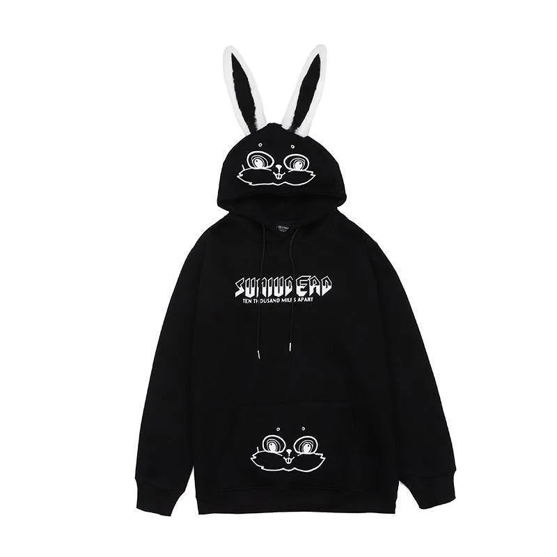 Bunny Rabbit Ears Unisex Hoodie Couples Women's Hoodie Top Casual Sweatshirts Fashion Funny Cute Cool Rock Goth Punk