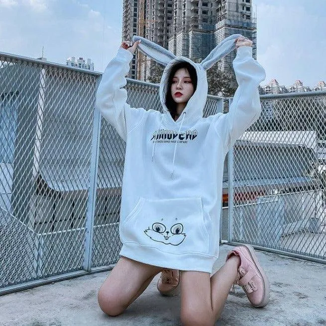 Bunny Rabbit Ears Unisex Hoodie Couples Women's Hoodie Top Casual Sweatshirts Fashion Funny Cute Cool Rock Goth Punk