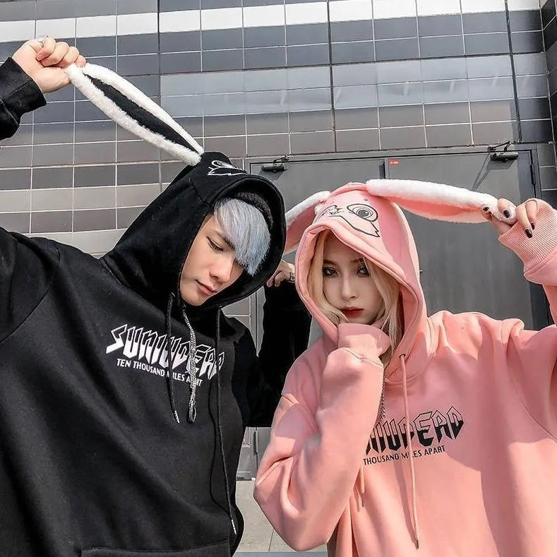 Bunny Rabbit Ears Unisex Hoodie Couples Women's Hoodie Top Casual Sweatshirts Fashion Funny Cute Cool Rock Goth Punk