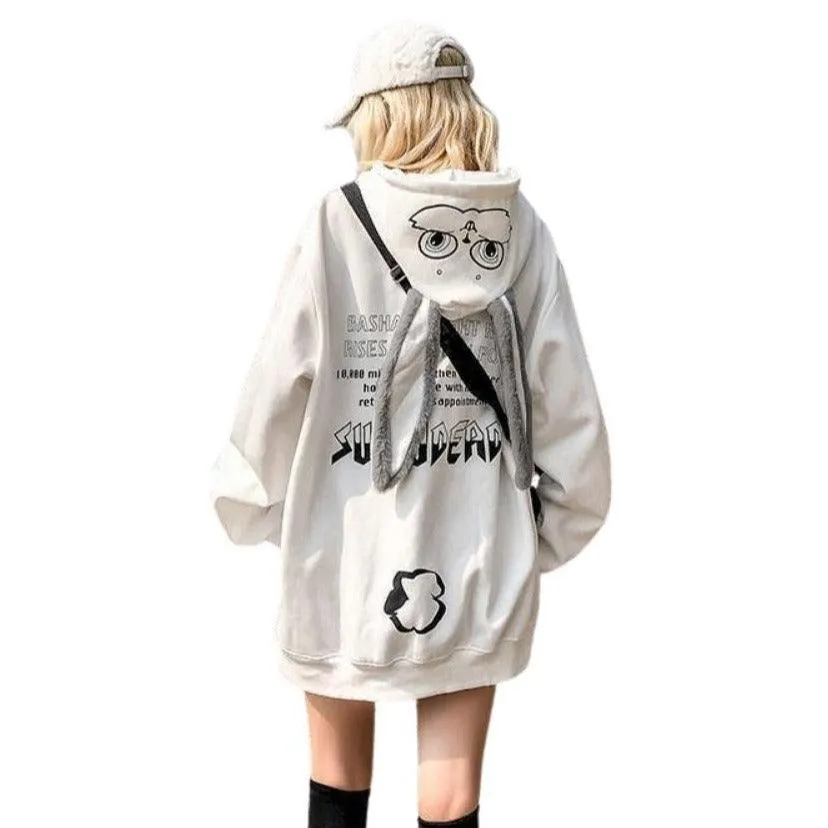 Bunny Rabbit Ears Unisex Hoodie Couples Women's Hoodie Top Casual Sweatshirts Fashion Funny Cute Cool Rock Goth Punk