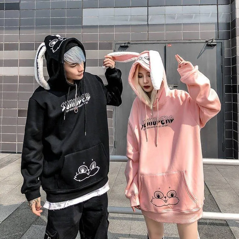 Bunny Rabbit Ears Unisex Hoodie Couples Women's Hoodie Top Casual Sweatshirts Fashion Funny Cute Cool Rock Goth Punk