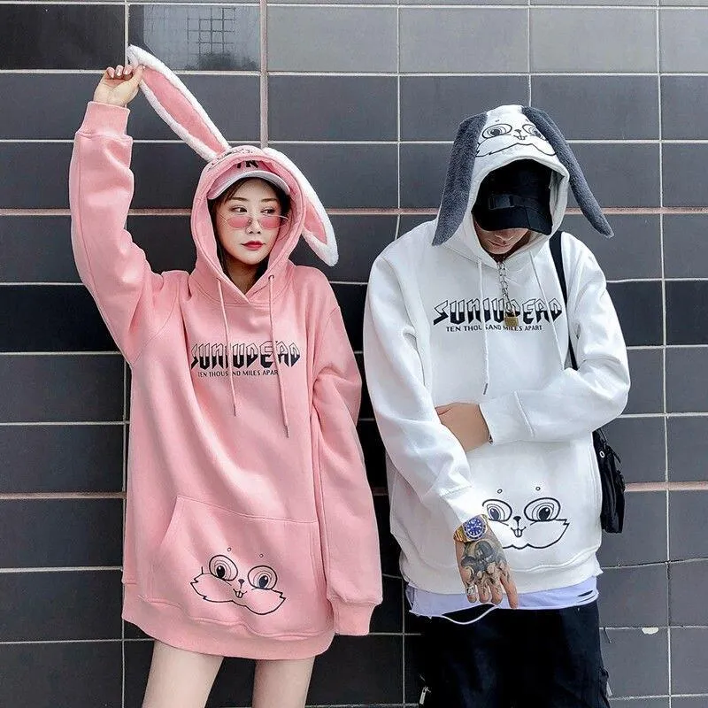 Bunny Rabbit Ears Unisex Hoodie Couples Women's Hoodie Top Casual Sweatshirts Fashion Funny Cute Cool Rock Goth Punk