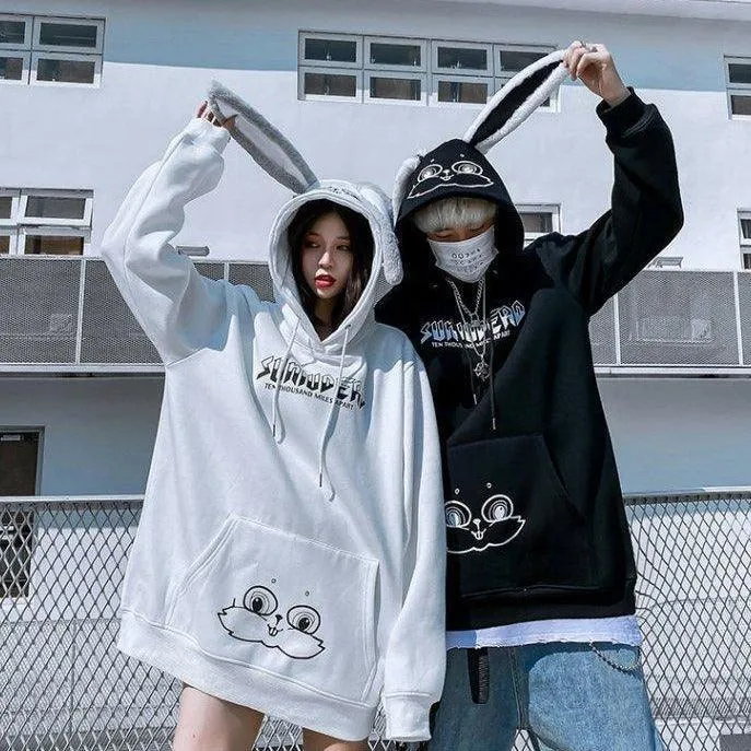 Bunny Rabbit Ears Unisex Hoodie Couples Women's Hoodie Top Casual Sweatshirts Fashion Funny Cute Cool Rock Goth Punk