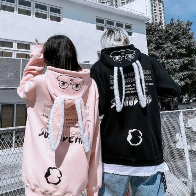 Bunny Rabbit Ears Unisex Hoodie Couples Women's Hoodie Top Casual Sweatshirts Fashion Funny Cute Cool Rock Goth Punk