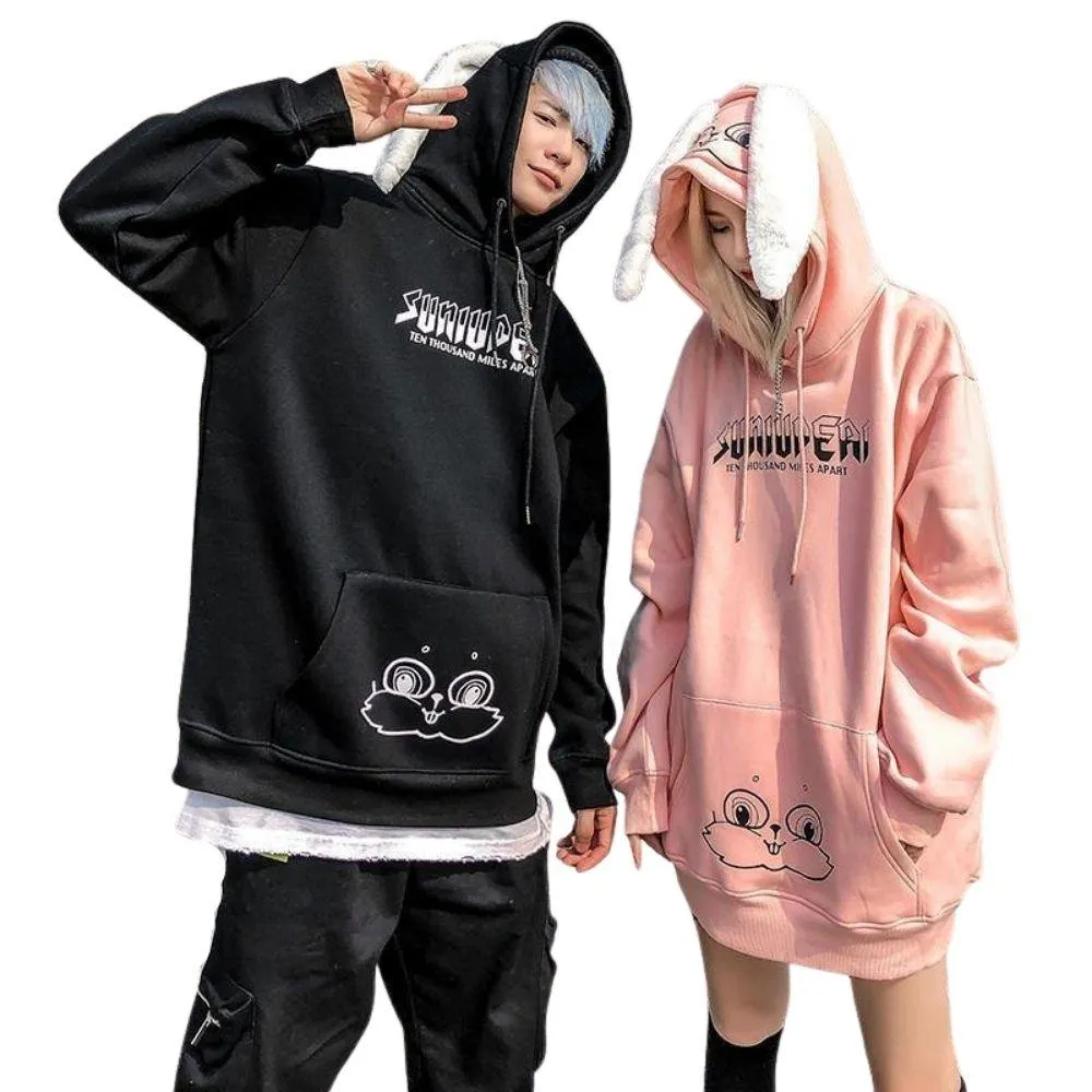 Bunny Rabbit Ears Unisex Hoodie Couples Women's Hoodie Top Casual Sweatshirts Fashion Funny Cute Cool Rock Goth Punk