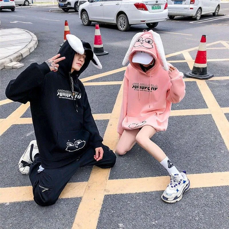 Bunny Rabbit Ears Unisex Hoodie Couples Women's Hoodie Top Casual Sweatshirts Fashion Funny Cute Cool Rock Goth Punk