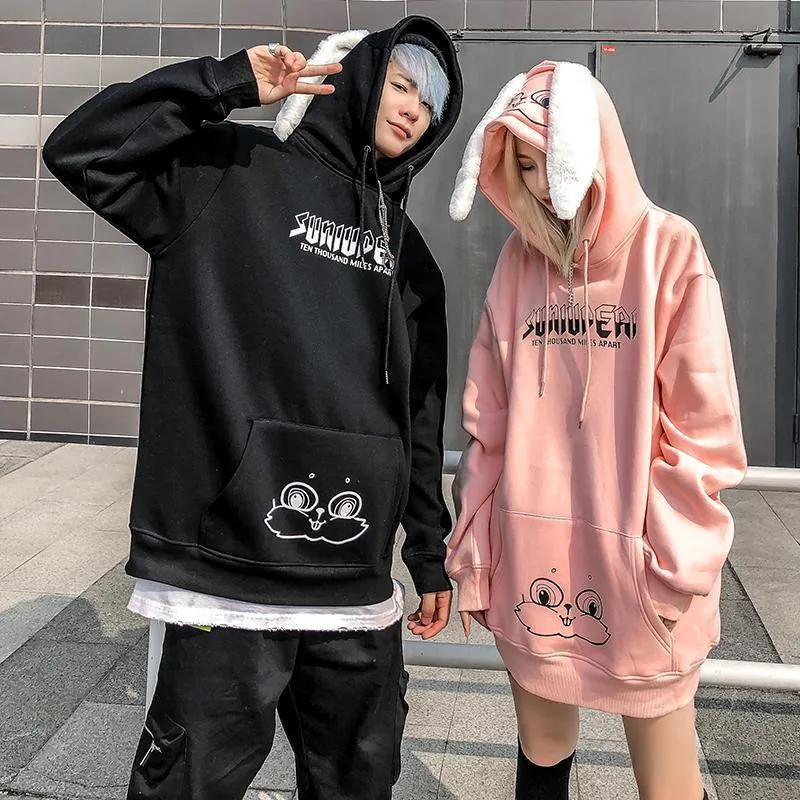 Bunny Rabbit Ears Unisex Hoodie Couples Women's Hoodie Top Casual Sweatshirts Fashion Funny Cute Cool Rock Goth Punk