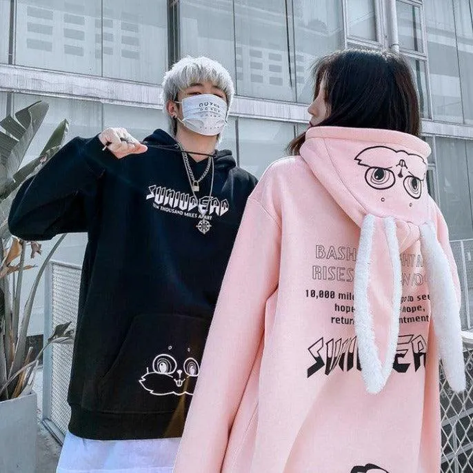 Bunny Rabbit Ears Unisex Hoodie Couples Women's Hoodie Top Casual Sweatshirts Fashion Funny Cute Cool Rock Goth Punk