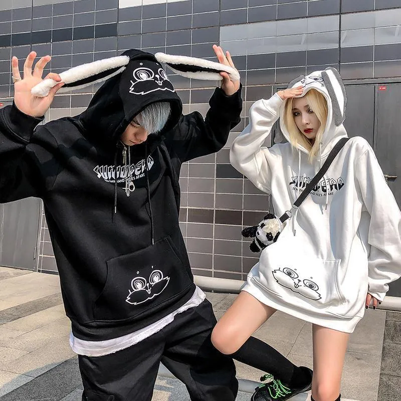 Bunny Rabbit Ears Unisex Hoodie Couples Women's Hoodie Top Casual Sweatshirts Fashion Funny Cute Cool Rock Goth Punk