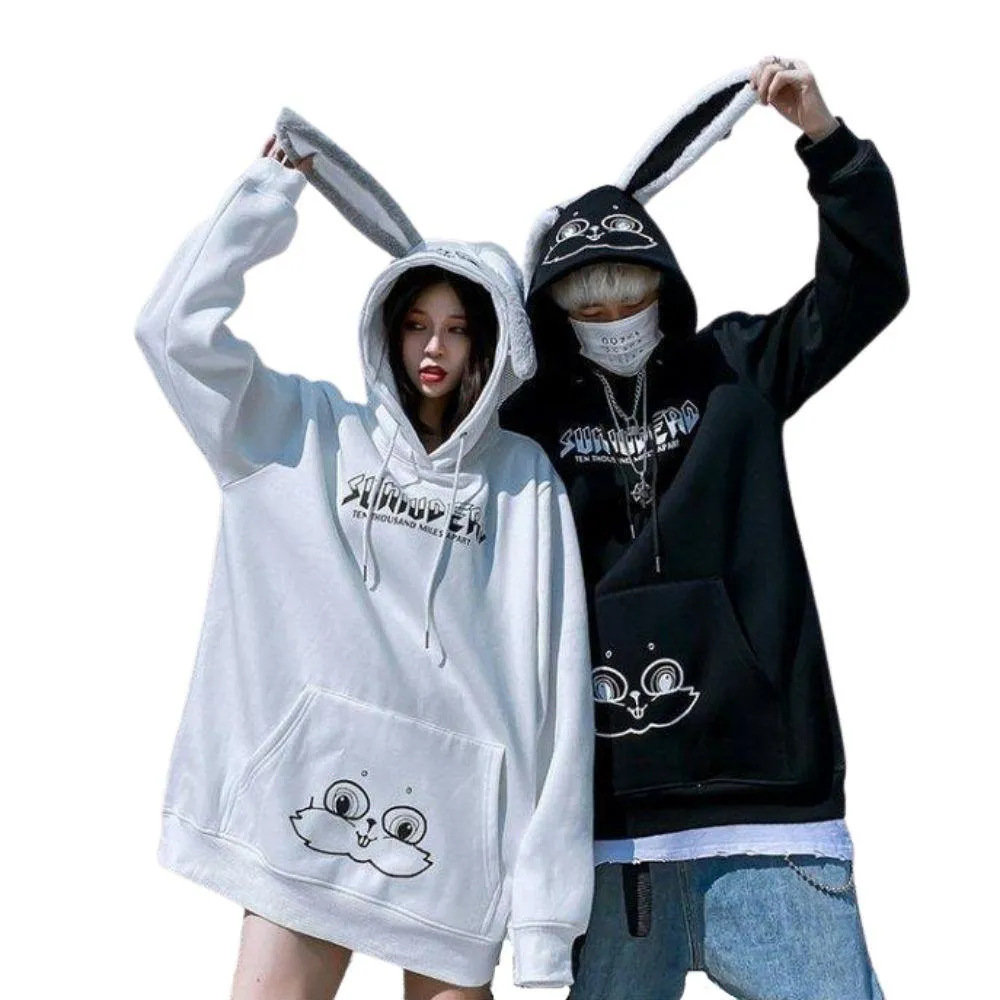 Bunny Rabbit Ears Unisex Hoodie Couples Women's Hoodie Top Casual Sweatshirts Fashion Funny Cute Cool Rock Goth Punk