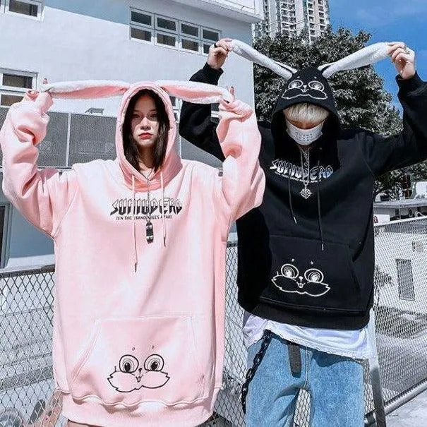 Bunny Rabbit Ears Unisex Hoodie Couples Women's Hoodie Top Casual Sweatshirts Fashion Funny Cute Cool Rock Goth Punk