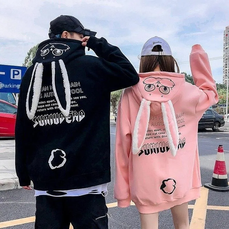 Bunny Rabbit Ears Unisex Hoodie Couples Women's Hoodie Top Casual Sweatshirts Fashion Funny Cute Cool Rock Goth Punk