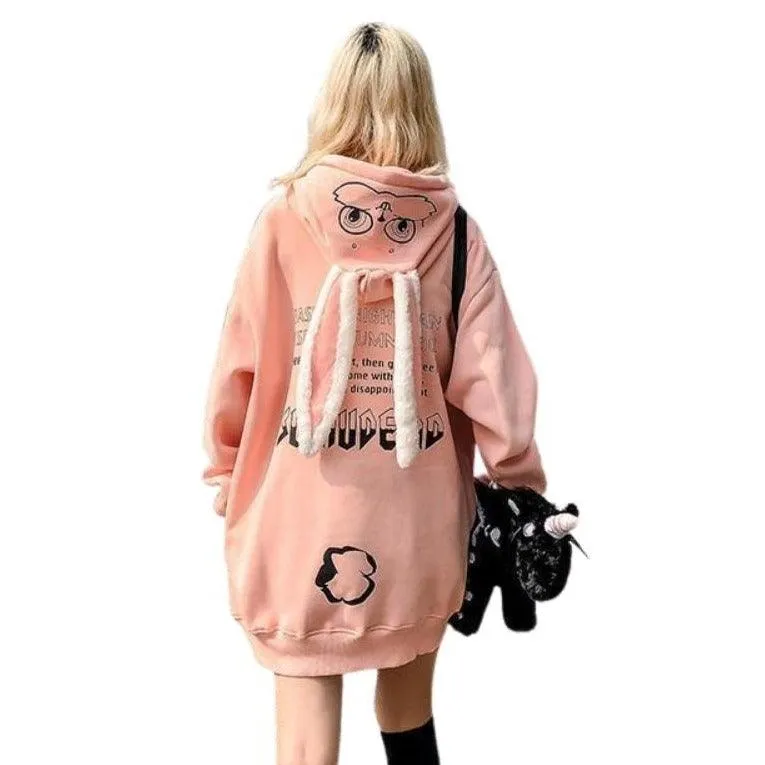 Bunny Rabbit Ears Unisex Hoodie Couples Women's Hoodie Top Casual Sweatshirts Fashion Funny Cute Cool Rock Goth Punk