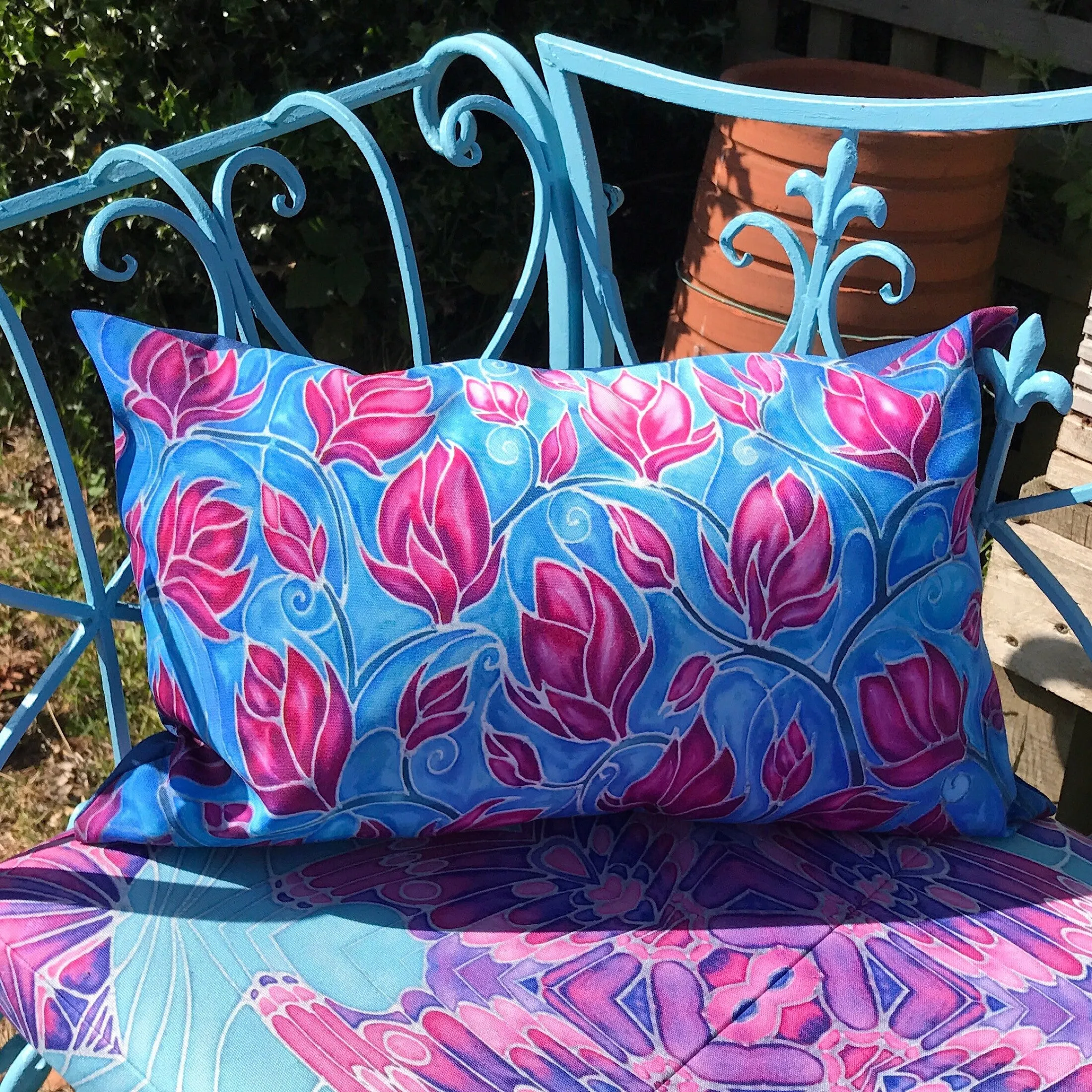 Butterfly Garden Bench Seat Pad - Made to Order Chair Seat Pad - Pretty Shower Proof Textiles -