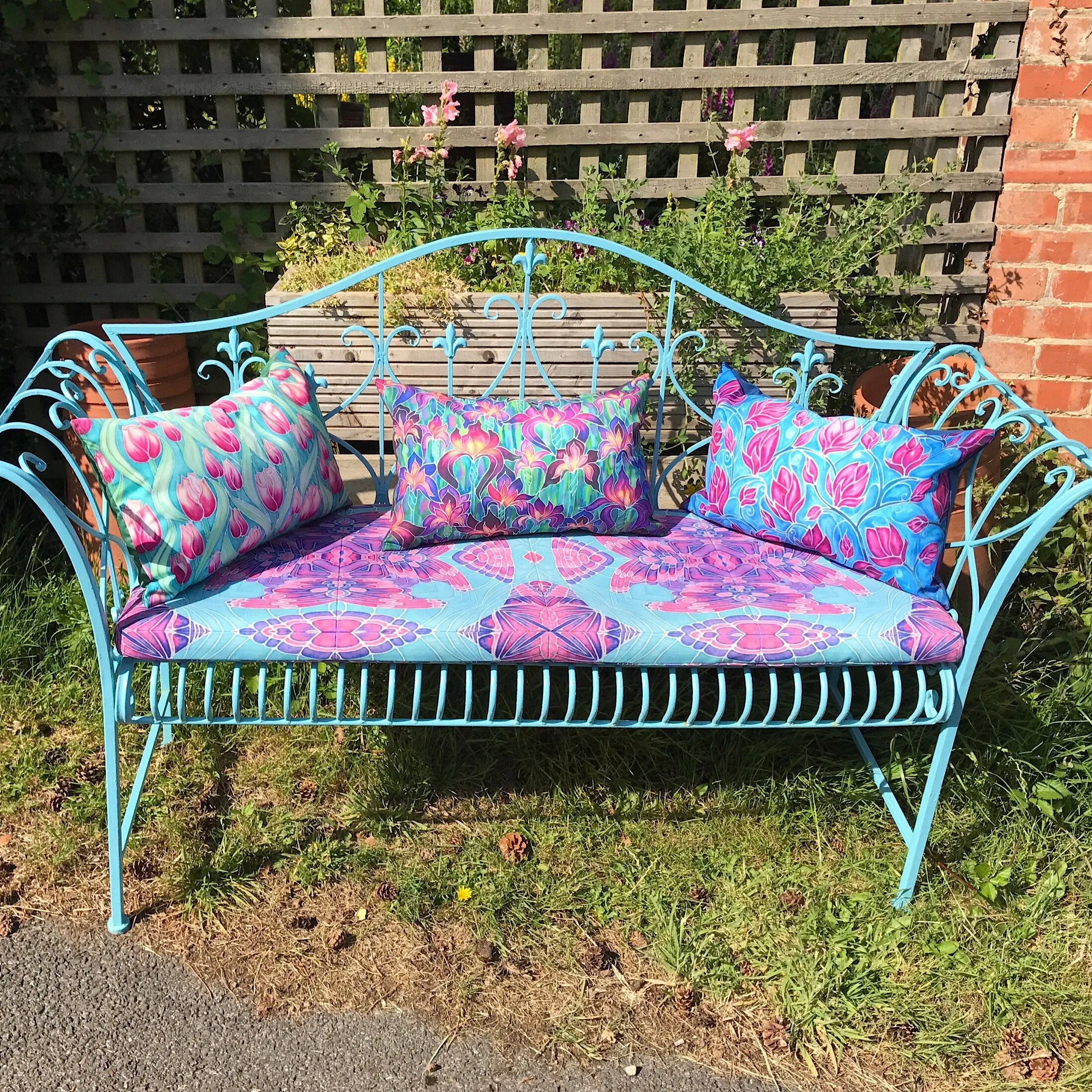 Butterfly Garden Bench Seat Pad - Made to Order Chair Seat Pad - Pretty Shower Proof Textiles -