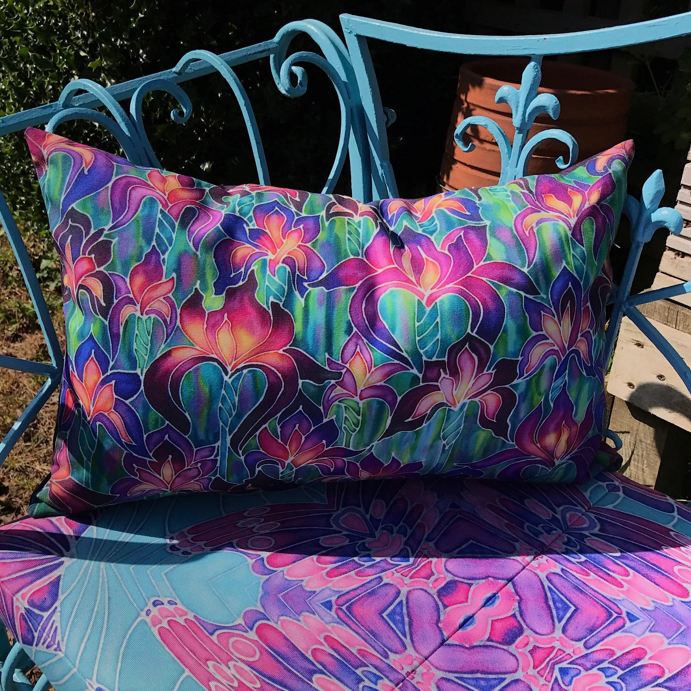 Butterfly Garden Bench Seat Pad - Made to Order Chair Seat Pad - Pretty Shower Proof Textiles -