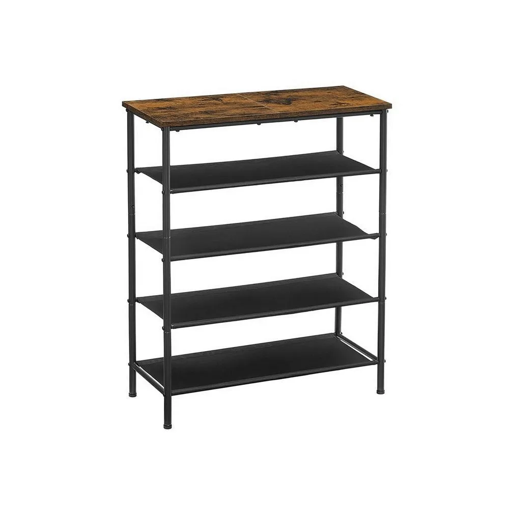 Byn 36 Inch Modern Shoe Rack, 5 Tier Adjustable Shelves, Black Steel, Brown By Casagear Home