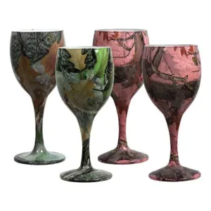 Camouflage Wine Glasses (2 Green-2 Pink) 4 Pack