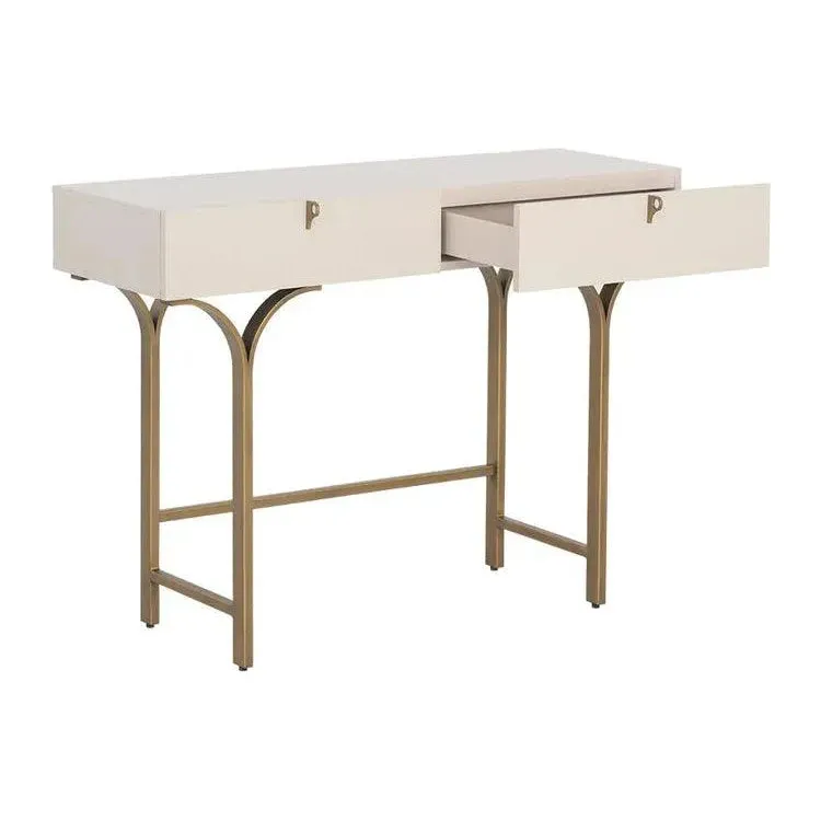 Celine Console Table Cream With Antique Brass Legs