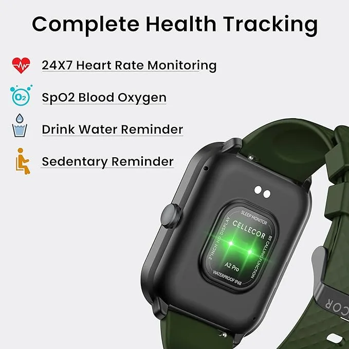 Cellecor A2 Pro Fire | IP68 Waterproof Smartwatch | Heart Rate Monitoring | Multi Sports Mode with Bluetooth Support for Calling and Music Control | 360*360 Pixels Resolution | In Built Mic &Speaker| Voice Assistance Blue | 2.0" Display