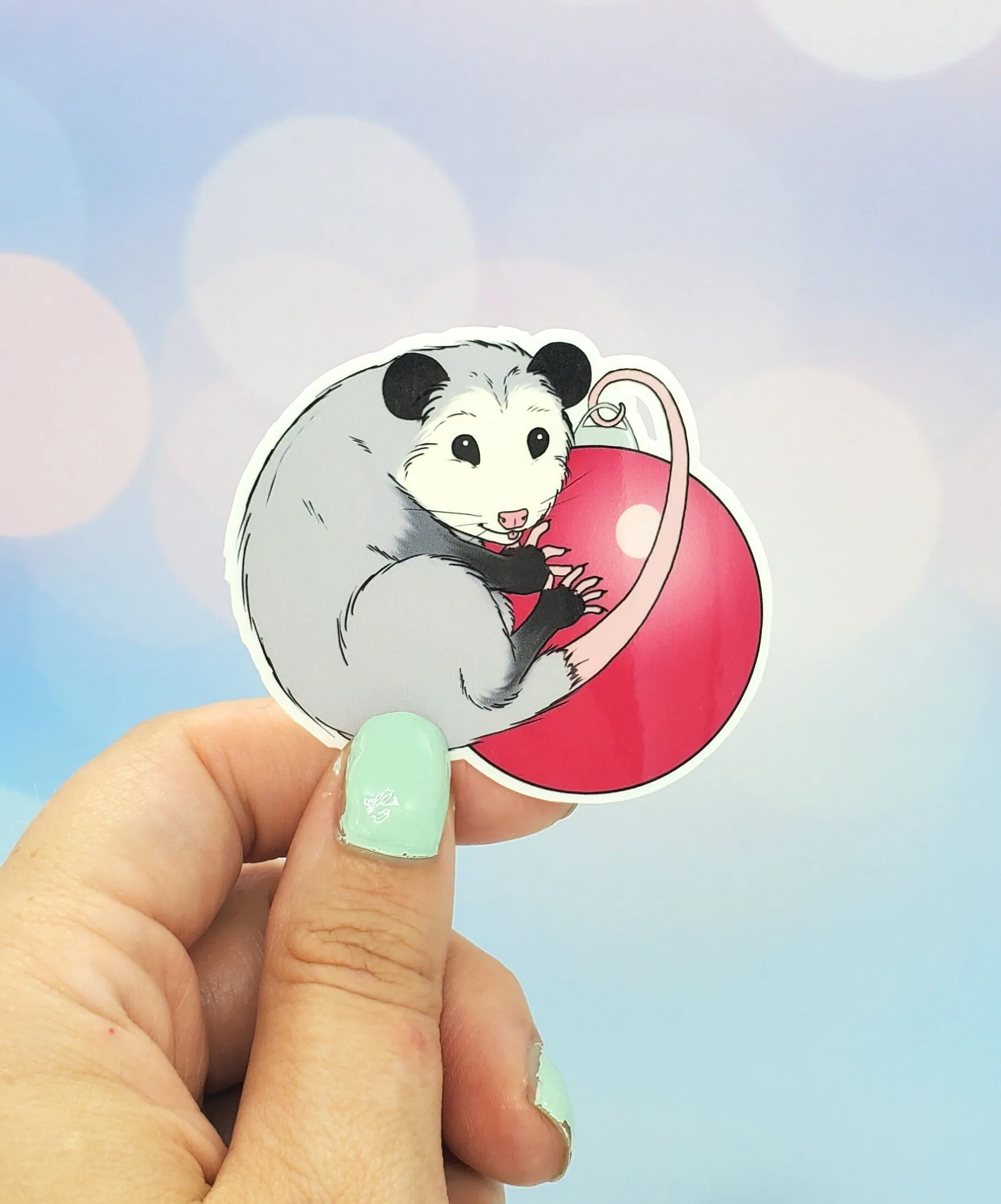 Christmas Opossum Ornament Sticker