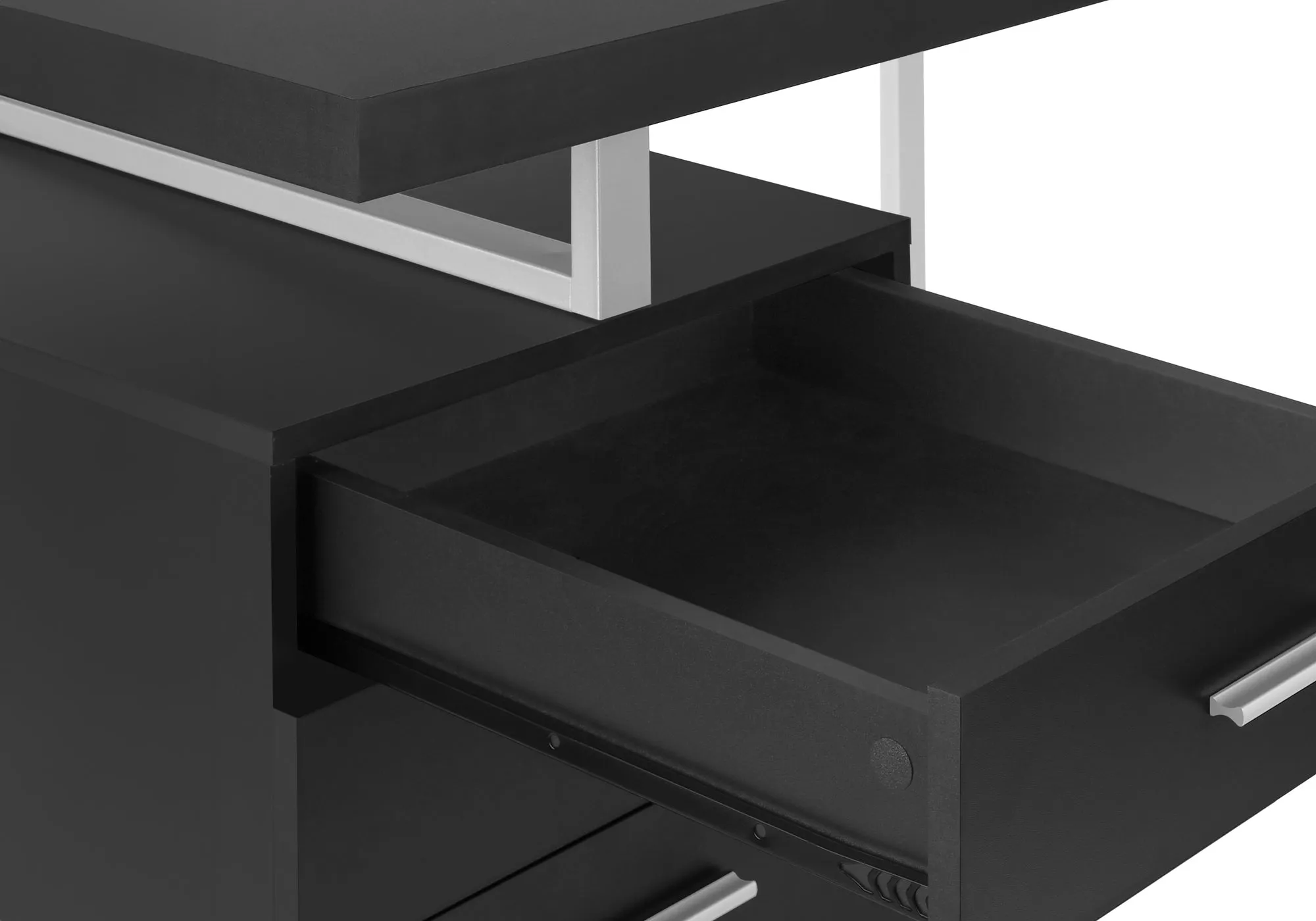 Computer Desk, Home Office, Laptop, Left, Right Set-up, Storage Drawers, 48"l, Work, Black Laminate, Grey Metal, Contemporary, Modern