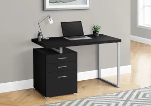 Computer Desk, Home Office, Laptop, Left, Right Set-up, Storage Drawers, 48"l, Work, Black Laminate, Grey Metal, Contemporary, Modern