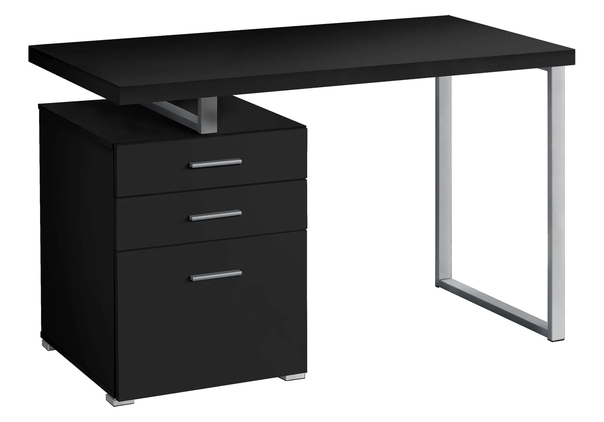 Computer Desk, Home Office, Laptop, Left, Right Set-up, Storage Drawers, 48"l, Work, Black Laminate, Grey Metal, Contemporary, Modern