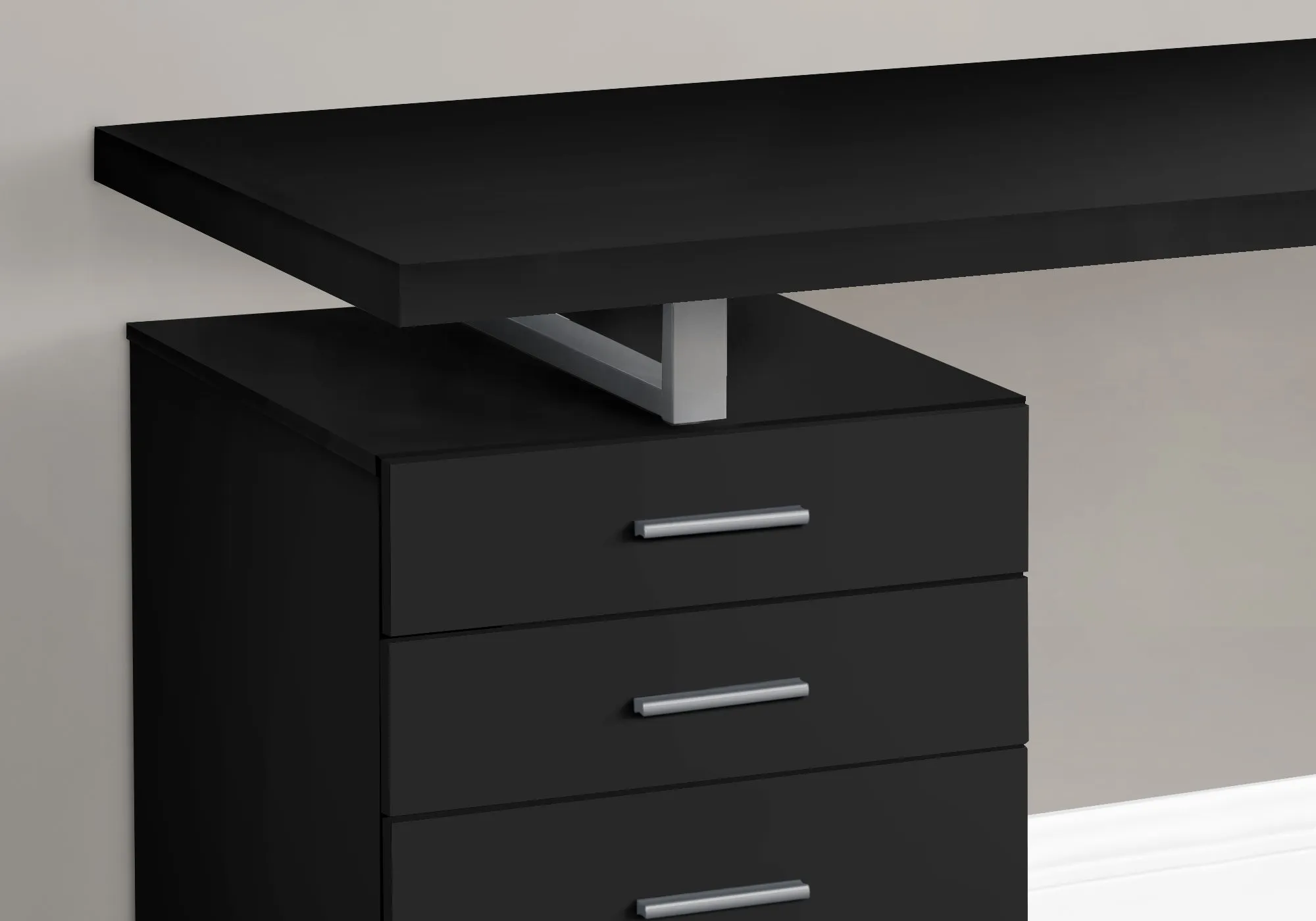 Computer Desk, Home Office, Laptop, Left, Right Set-up, Storage Drawers, 48"l, Work, Black Laminate, Grey Metal, Contemporary, Modern