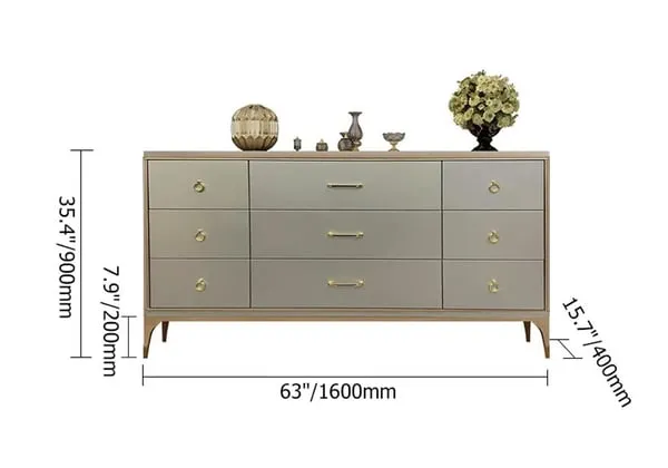 Contemporary 9-Drawer Champagne Bedroom Dresser for Storage in Gold