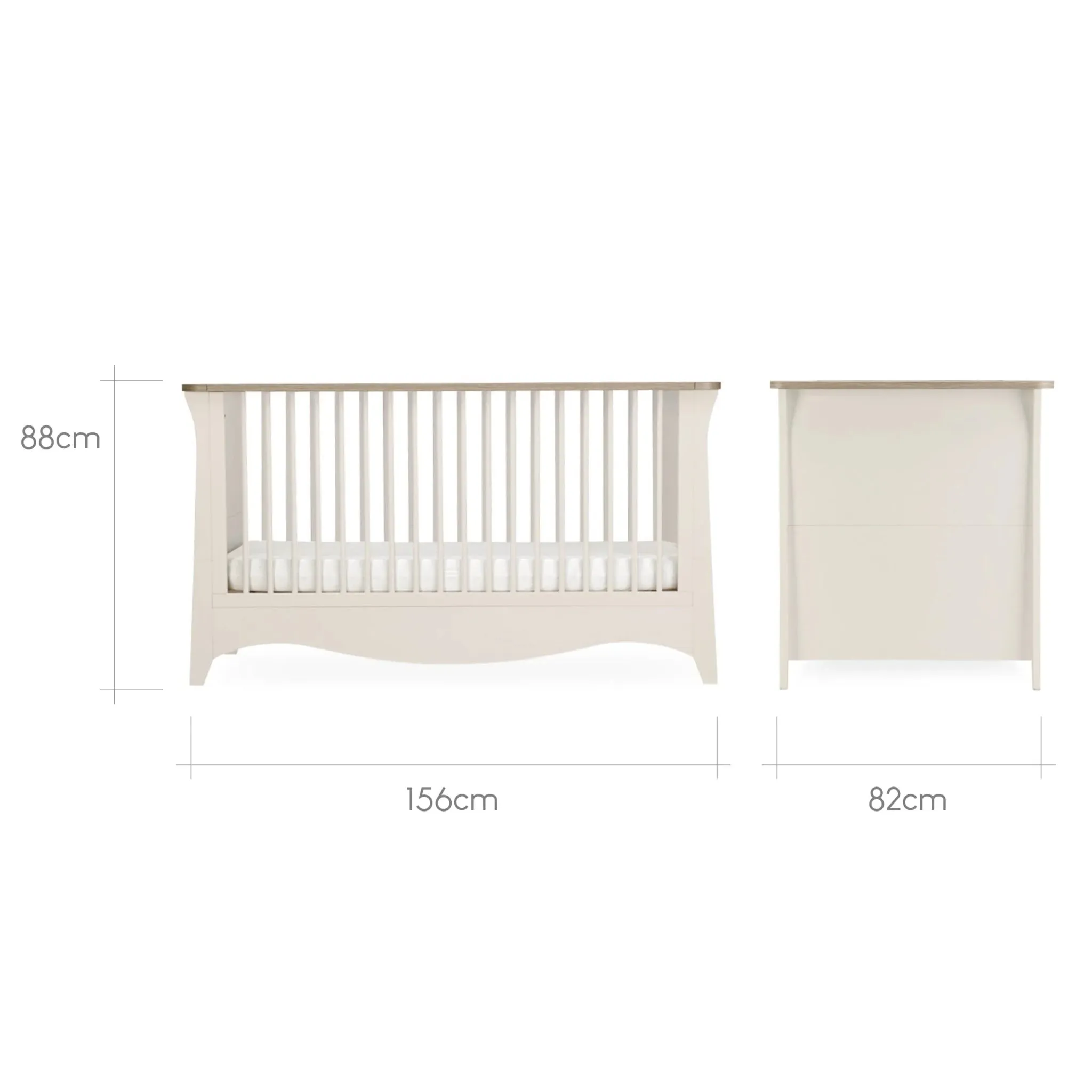 CuddleCo Clara 3pc Set 3 Drawer Dresser, Cot Bed and Wardrobe