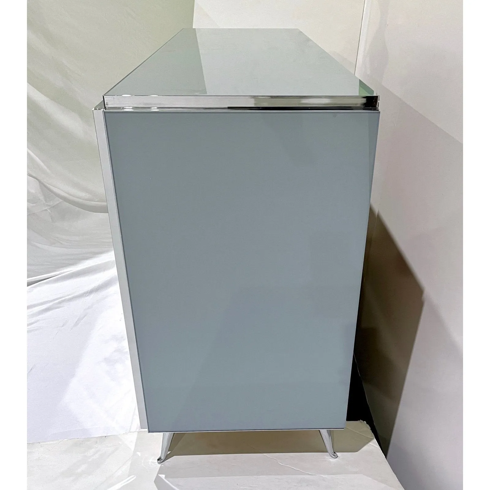 Customizable Italian Post Modern Blue Grey White Glass Nickel Cabinet/Sideboard