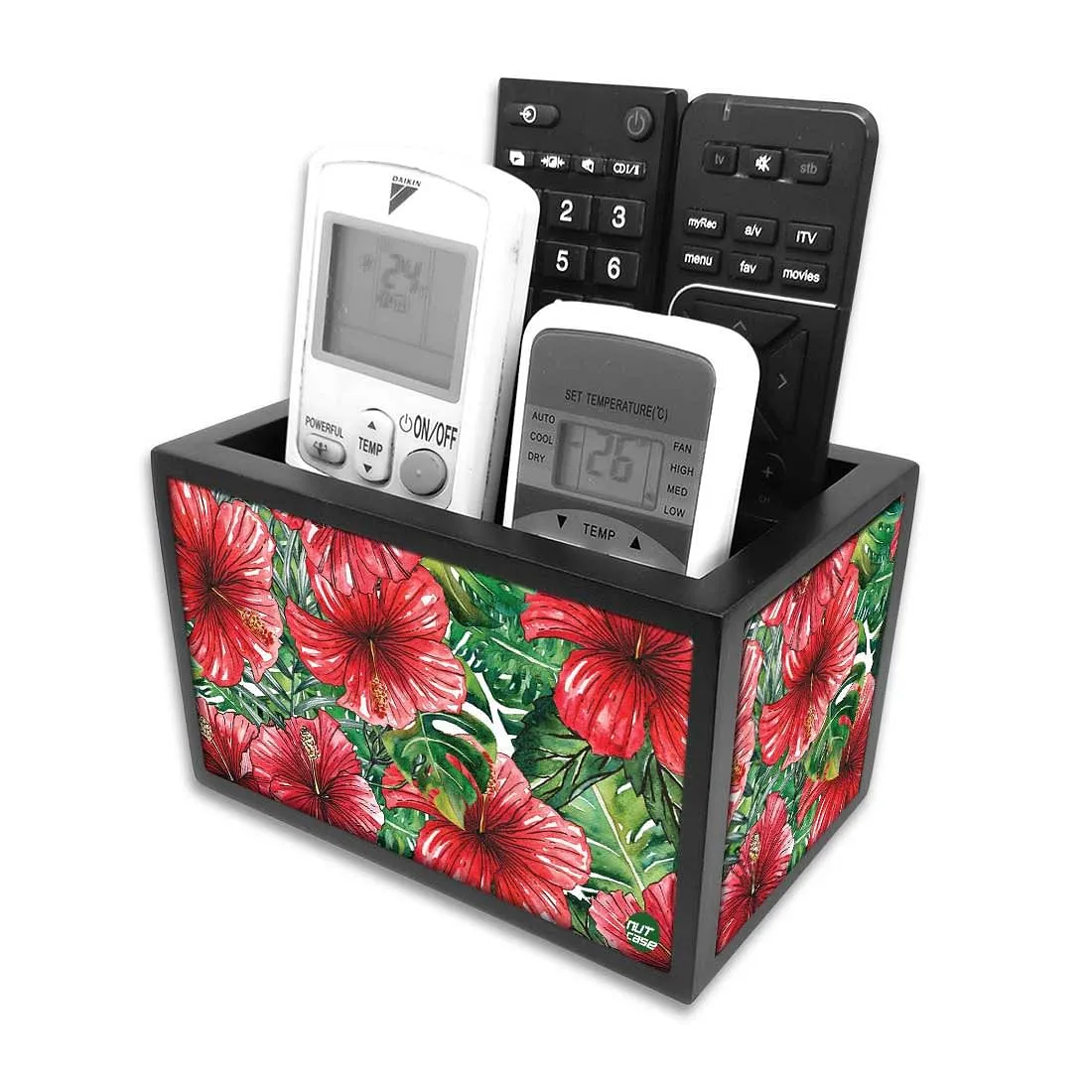 Designer Floral Tv Remote Holder For TV / AC Remotes -  Hibiscus Flower